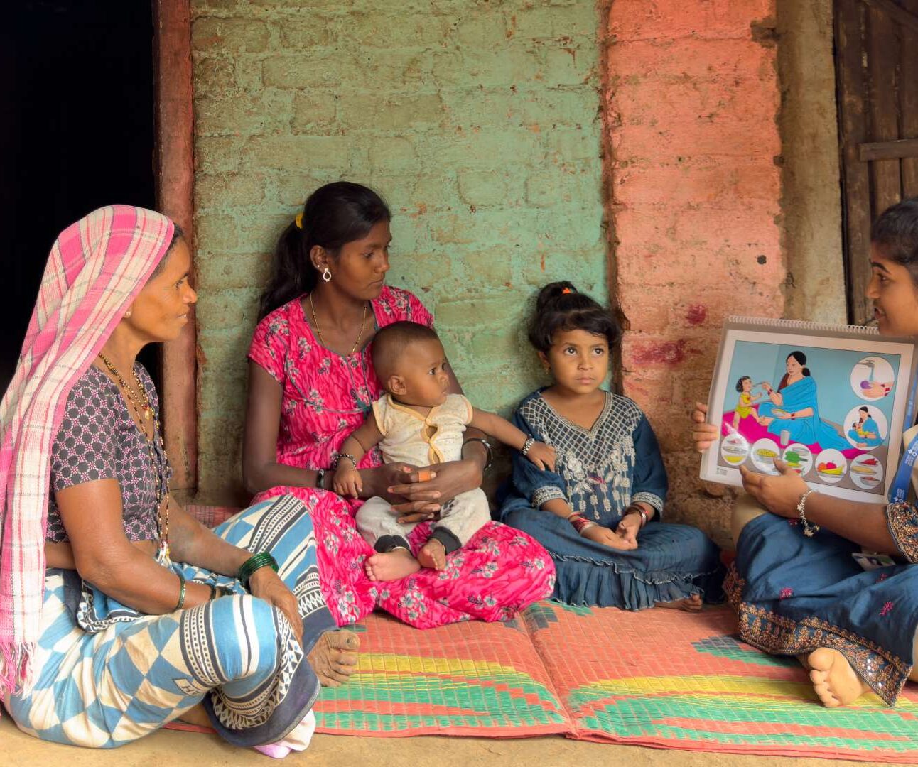 Action Against Hunger worker training families in India.