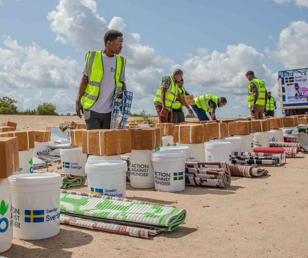 Action Against Hunger team distributing hygiene in Kenya.